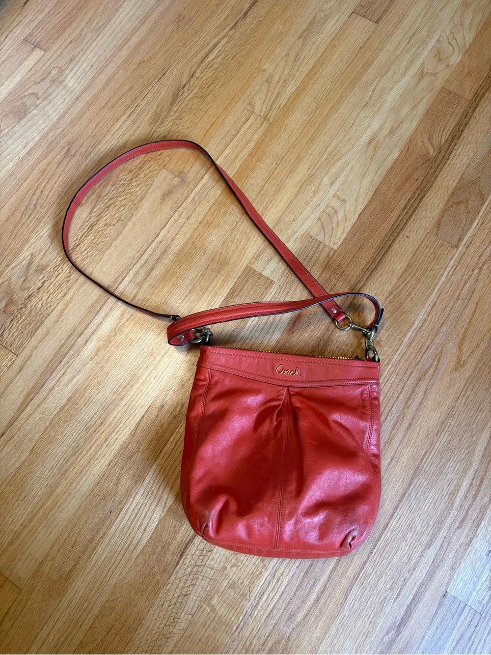 Coach Coral Leather Pleated Crossbody Bag